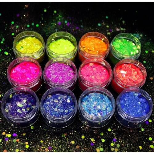 12Pcs Mermaid Chunky Glitter Sparkly Nail Flakes Chameleon Mix Hexagon Colorful Sequins For UV Gel Polish Nail Art Decorations