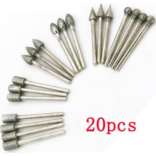 20/pcs 6X3mm Diamond Rotary Tool Sintered Diamond Burs Abrasive Grinding Head Accessories Diamond Bits
