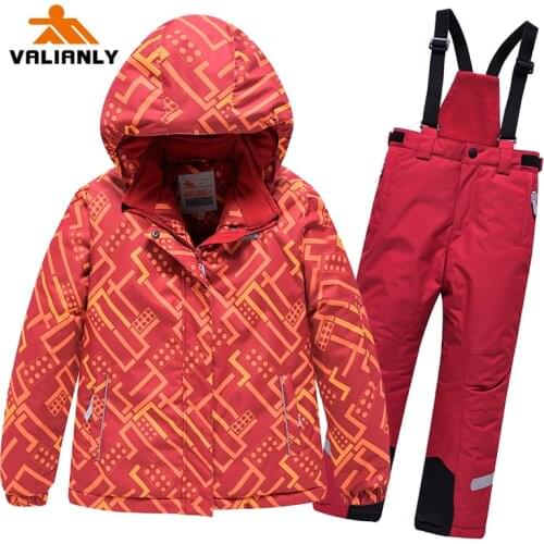 2021 VALIANLY Girls Ski Suit Kids Ski Jacket + Strap Pants Winter Warm Snowsuit Girls Ski Sets Outdoor Sets Waterproof Windproof