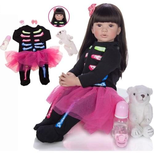 60cm real baby Reborn toddler girl doll toys silicone vinyl bebe reborn with long hair handmade children gift toy playmate doll