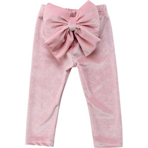 Velvet Kids Baby Girl Pleuche PP Pants Princess Big Bowknot Bottoms Long Pants Legging Trousers Pink