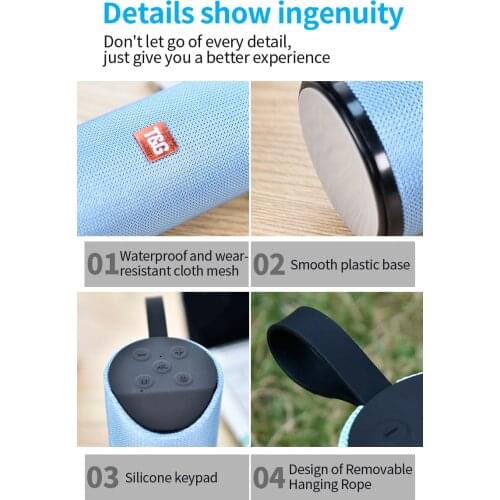 TG113 Bluetooth Speaker Stereo Hifi Speakers with Hand Strap Portable Console TF USB Music Player FM Radio Mic for Phone