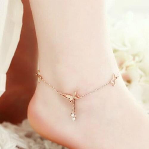 Beautiful Tassel Anklets Casual Beach Vacation Anklets Bracelets Jewelry Ankle Chain New Butterfly Single Rose Gold Anklet