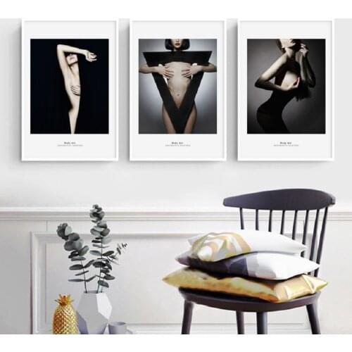 Nordic Black and White Body Art Sexy Woman Model Wall Art Canvas Paintings Wall Art Prints and Posters Living Room Home Decor