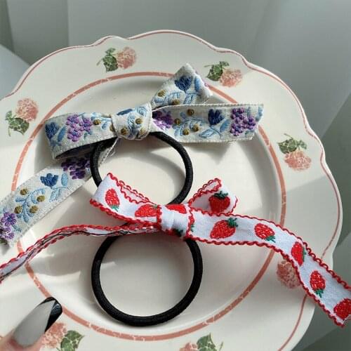 Children Cute Sweet Strawberry Flower Elastic Hair Bands Girls Lovely Knotted Bow Scrunchies Rubber Bands Kids Hair Accessories