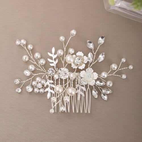 Imitation Pearl Rhinestone Hair Comb Flower Bridal Hair Pin Bride Wedding Hair Accessories Women Hair Jewelry LB