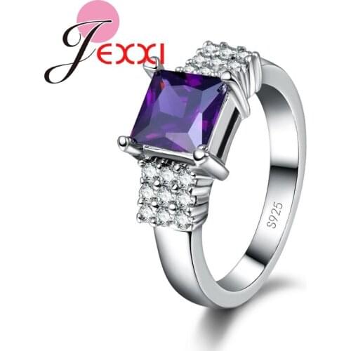 Women Flash Colorized Crystal Jewelry Trendy 925 Sterling Silver Anneau Sapphire 2 Optional Finger Rings