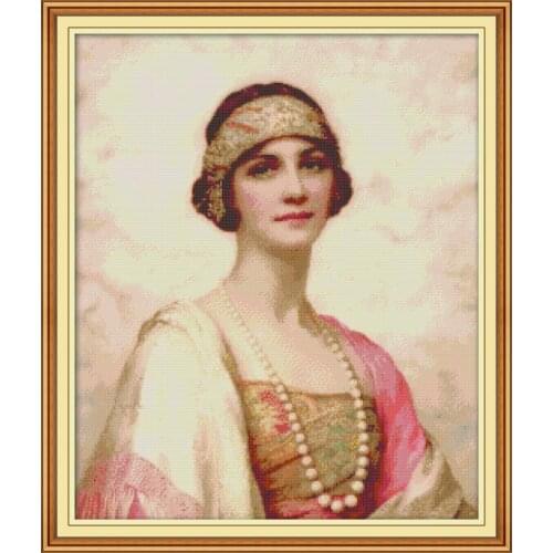 Joy Sunday New Arrival A Woman with A Headband Embroidery Sets DIY Crafts Cross Stitch Kits 11&14CT DMS Pattern Room Painting