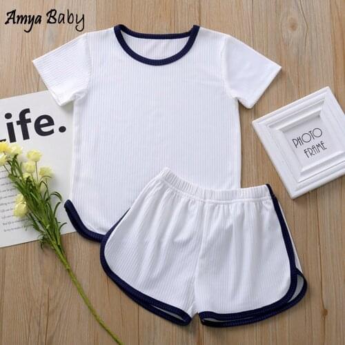 Amya Baby Toddler Girls Clothing Sets Summer 2020 White Tops Short Pants 2pcs Kids Clothes Casual Children Outfits Sets