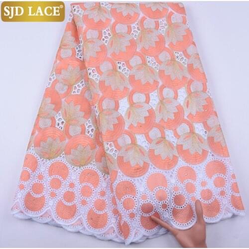 SJD LACE Peach African Lace Fabric Popular Swiss Voile In Switzerland Wholesale Nigerian Cotton Lace Fabric For Wedding Sew 2000