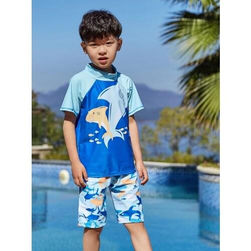 Boys Swim Set Kid Swimsuit Two Pieces Swimwear Rash Guard Sun Protection Swim Shirt & Trunks Beachwear Surfing Suit 2-12 Years