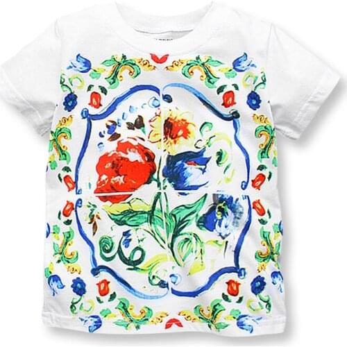 Summer T-shirt Baby Girl Clothing Fashion Childrens T-shirts For Girls Kids Clothes Cotton Flower Printed Child T-shirts 1-6Yrs