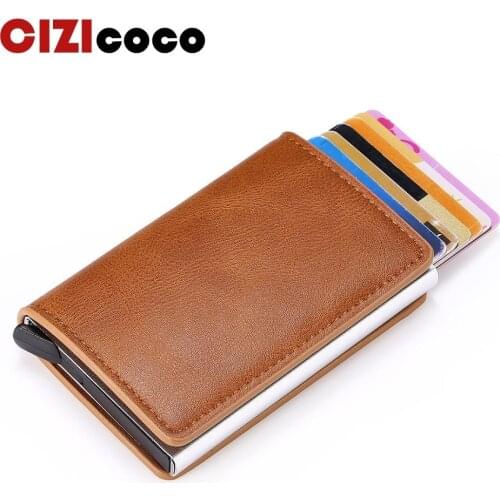 New Credit Card Holder Wallet Men Women Metal RFID Fashion Portable Aluminium Bank Card Cases Crazy Horse PU Leather Bank Wallet