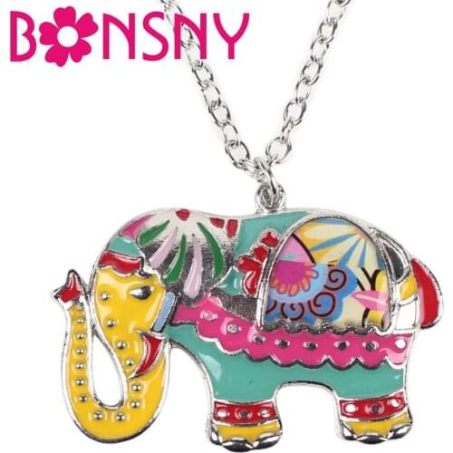 Bonsny Elephant Necklace Enamel Pendant Zinc Alloy Plated Hot 2017 Novelty Jewelry For Women Statement Decoration