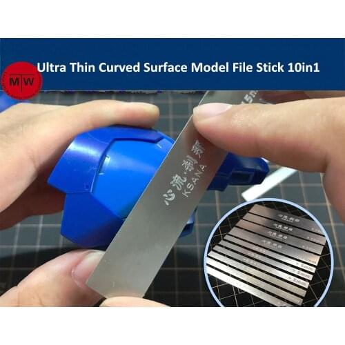Stainless Steel 0.3mm Ultra Thin Curved Surface Grinding File Stick Tools for Gundam Hobby Military Model 10in1