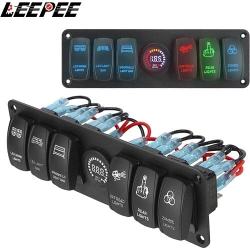 12-24V 6 Gang Rocker Switch Panel for RV Car Marine Circuit Breaker LED Voltage Display Waterproof On-Off Outlet Combination