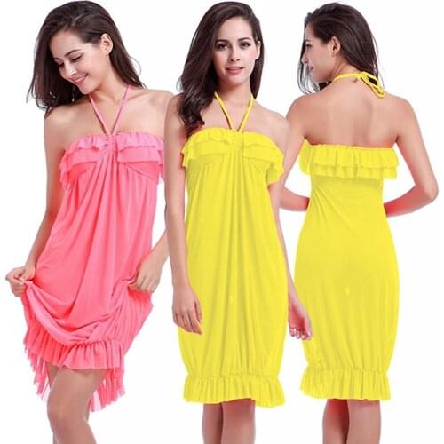Beach Dress Cover Ups Swimsuit Swimming Sundress Beachwear Wear Pareo Crotch Tunic Woman Girl Bikini Bathing Suit Clothing VB013