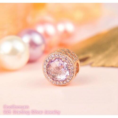 Mothers Day 925 Sterling Silver Lavender Radiant Hearts Charm, Rose & Pink Beads Fit Original Pandora Charms Bracelet