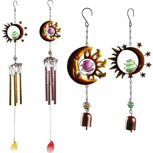 Solar Ramadan Moon Sun Wind Chimes Garden Waterproof Iron Led Light Wind Chime Home Garden Yard Decoration Windchimes New 2021