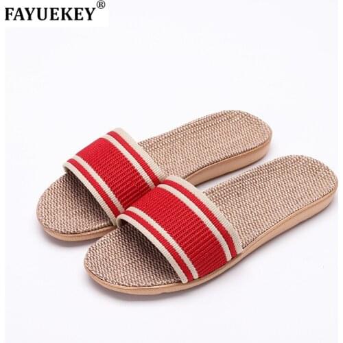 FAYUEKEY Flax Linen Home Summer Slippers For Women Beach Non-slip Fashion Unisex Floor Outdoor Breathable Slides Slippers