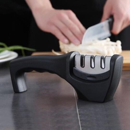 Knife Sharpener for Straight and Serrated Knives, 3-Stage Diamond Coated Wheel System, Sharpens Dull Knives Quickly, Safe