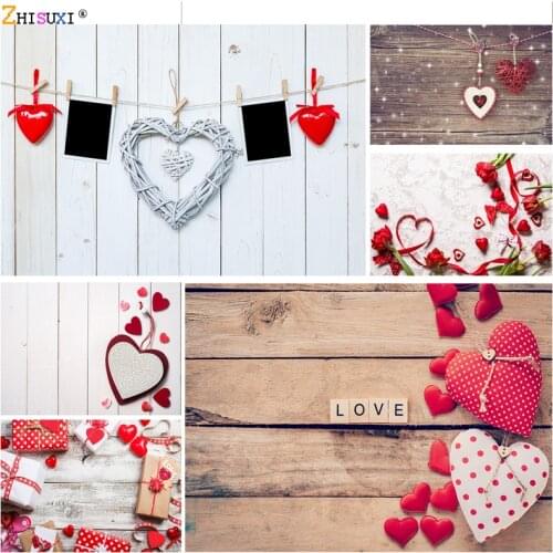 Vinyl Custom Valentine Day Photography Backdrops Prop Love Heart Rose Flower Wooden Floor Photo Studio Background 21415 ZOOM-04