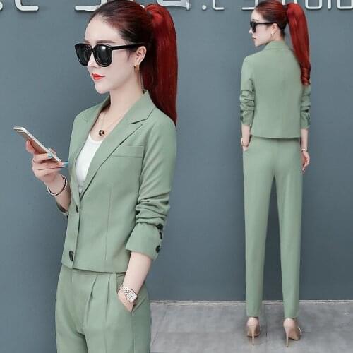 Womens suits autumn new short temperament double-breasted jacket casual feet pants wild womens two-piece suit