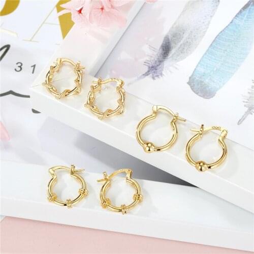 Dayoff European Punk Small Beads Hoop Earrrings for Womens Jewelry Gift Gothic Vintage Gold Color Elegant Women Earrings E767
