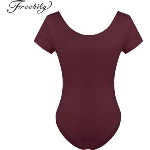 Womens Adult Stretchy Short Sleeves Gymnastics Leotard Ballet Practice Exercise Female Dance Wear Solid Color Gymnastic Jumpsuit