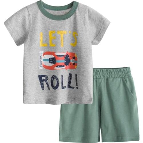 ZWY963 New Kids Sets Summer Cotton Baby Girls Boys Short Sleeve T-shirts + Pant 2pcs Childrens Clothing Sets Good Quality Suits