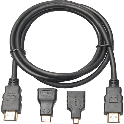 1.5m with micro & mini adapter set three-in-one high-definition video cable male to male HDMI-compatible cable