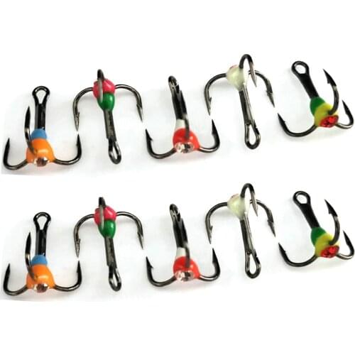 10Pcs Treble Hooks 8# 10# 12# 14# Fishing Hook High Carbon Steel Overturned Hooks For Ice Fishing