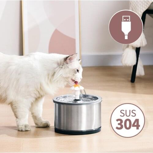 2.5L Stainless Steel Cat Water Fountain Ultra Quiet Pump With Blue LED Light And 3 Water Flow Modes Pet Watering Fountain