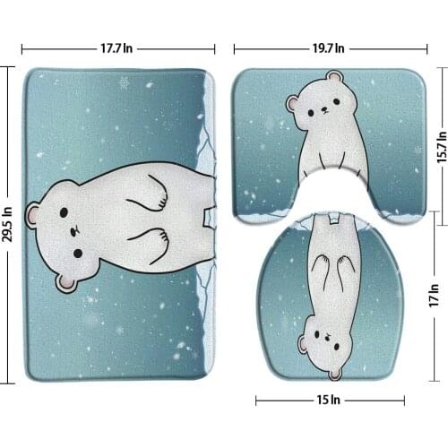 Cute Polar Bear Baby Bath Mat Cartoon Animals Painting Anti Slip 3 Pcs Set Toilet Cover Bathroom Mat Rug Carpet Bathroom Product