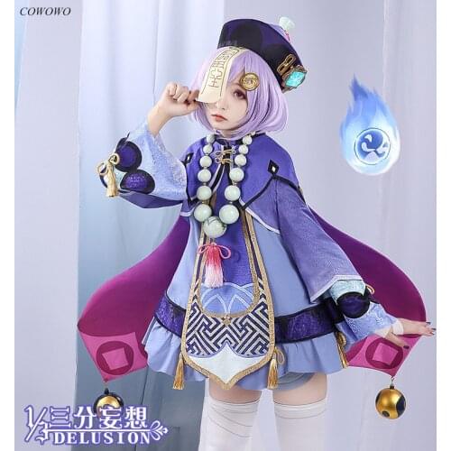 Anime!Genshin Impact Qiqi Zombies Freeze Back Into The Night Game Suit Purple Dress Lovely Uniform Cosplay Costume For Women NEW