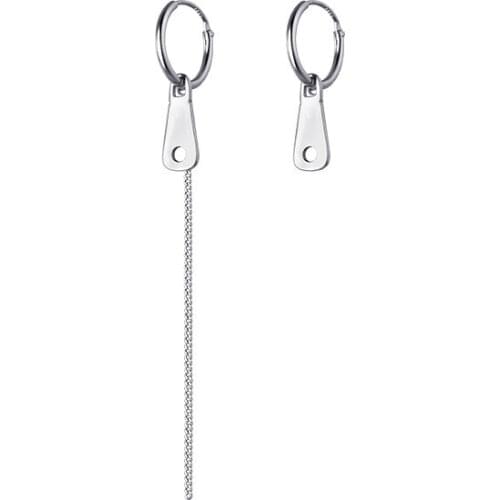 Asymmetry Earrings Authentic Real 100% 925 Sterling Silver fine Jewelry Black zipper ear Earrings Chain Tassel dangle C-G9625