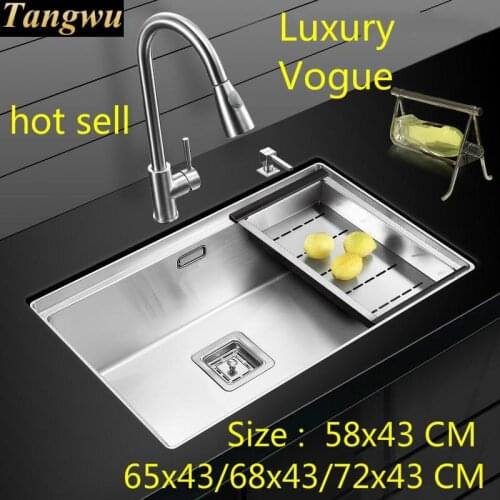 Free shipping Fashion standard kitchen manual sink single trough food-grade stainless steel hot sell 58x43/65x43/68x43/72x43 CM