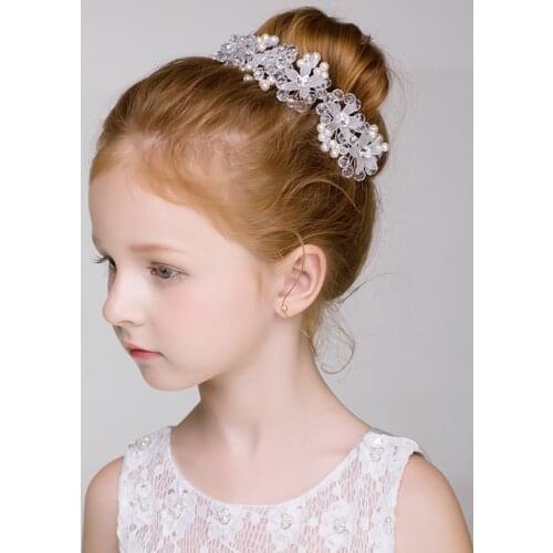Flower Girls Crown Hair Band Wedding Floral Kids Headband Garland Girl Pearl Wreath Hair Accessories Party Wedding Headpiece