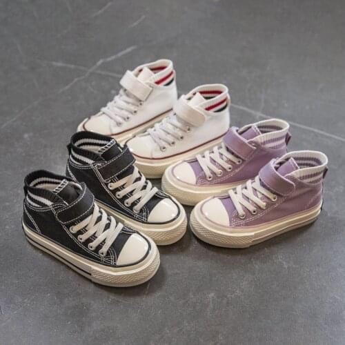 Childrens high-top canvas shoes, girls and boys' sneakers, convenient Hook&Loop childrens cloth shoes Autumn 2020 new