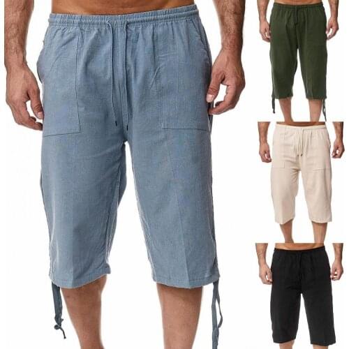 Mens Joggers Pants Elastic Capri Trousers Casual Solid Color Drawstring Men Multi Pockets Straight Leg Sweatpants for Sports