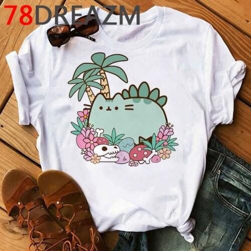 Kawaii Pusheen Cat T Shirt Women Summer Top Plus Size T-shirt Funny Cat Graphic Cartoon Tshirt Grunge Ulzzang Clothing Female