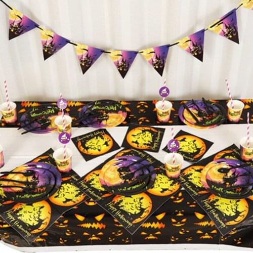 Halloween party decoration pumpkin head theme creative party bag decoration party supplies disposable tableware cup and saucer