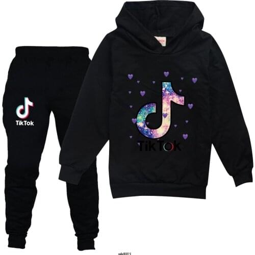 Spring Autumn Various Colors Tik Tok Boys Girls Kids Hoodie + Pants 2pcs Clothing Set Sweatshirt Trousers Hoody Clothes