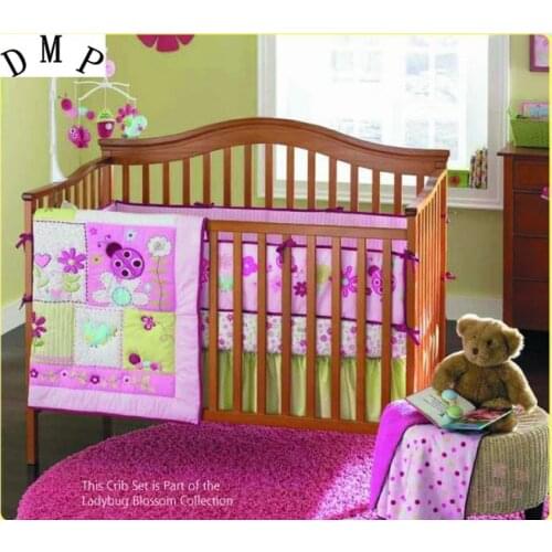 4pcs embroidered Baby Bedding Set Baby cradle crib cot bedding set cunas tour de lit bébé (4bumper+duvet+bed cover+bed skirt)