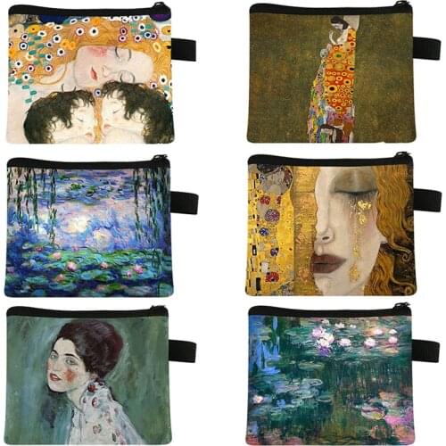 Monet / Waterlily Coin Purse Gustav Klimt/Oil Painting Kiss Coin Purse Woman Shopping Coin Case Card Bag Wallet