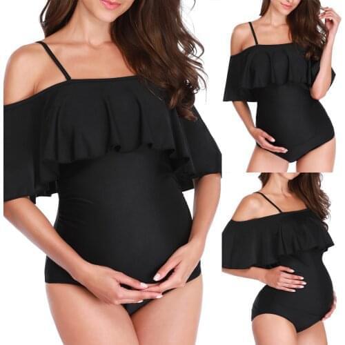 Maternity Swimwear One Piece Pregnancy Monokini Swimsuits Womens Maternity Solid Color Ruffle Sexy Backless Swimsuit