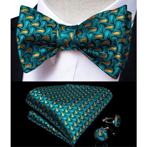 Fashion Mens Bowtie Teal Green Paisley Designer Ajustable Butterfly Gift Bowtie For Men Silk Wedding Groom Party DiBanGu LH-083