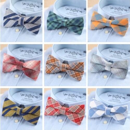 Brand New Mens Fashion Bright Bowtie Check 100% Cotton Soft Striped Double Fracture Butterfly Men Bow Ties Designer Cravat