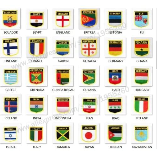 National Flag shield Embroidery Patch Badge All Over the World 6*7cm ENGLAND FINLAND FRANCE GERMANY HUNGARY ISRAEL JAPAN