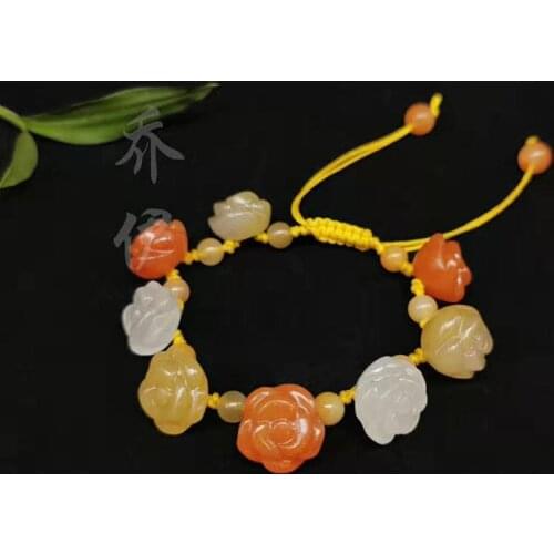 Natural Jade Golden Silk Rose Bracelet Adjustable Bangle Charm Jewellery Fashion Accessories DIY Hand-Carved Woman Amulet